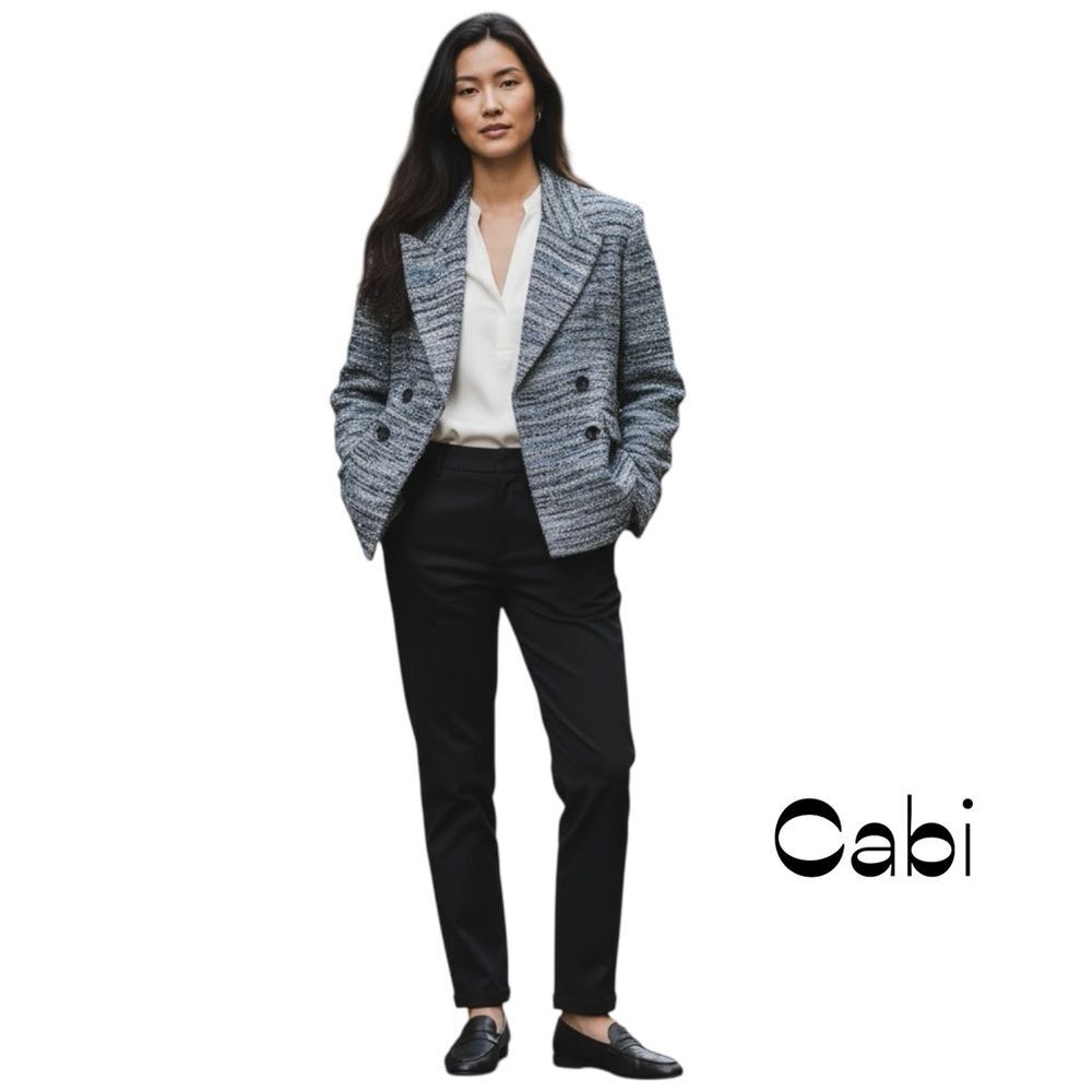 Cabi Black Gray Metallic Gold Double Breasted Jacket Size M WhimsiGoth Chic
